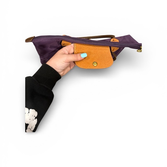 Long champ Chic Purple Tote Bag with Brown Accents - Picture 6 of 8